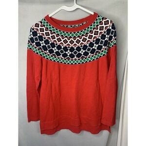 Women's Small Fair Aisle Red Pull Over‎ Sweater Crown & Ivy Cotton
